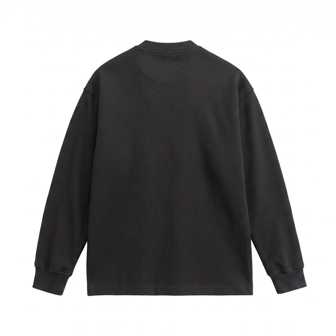 Unisex Strukturierter Henley-Pullover mit Knopfleiste und geripptem Stehkragen Drune