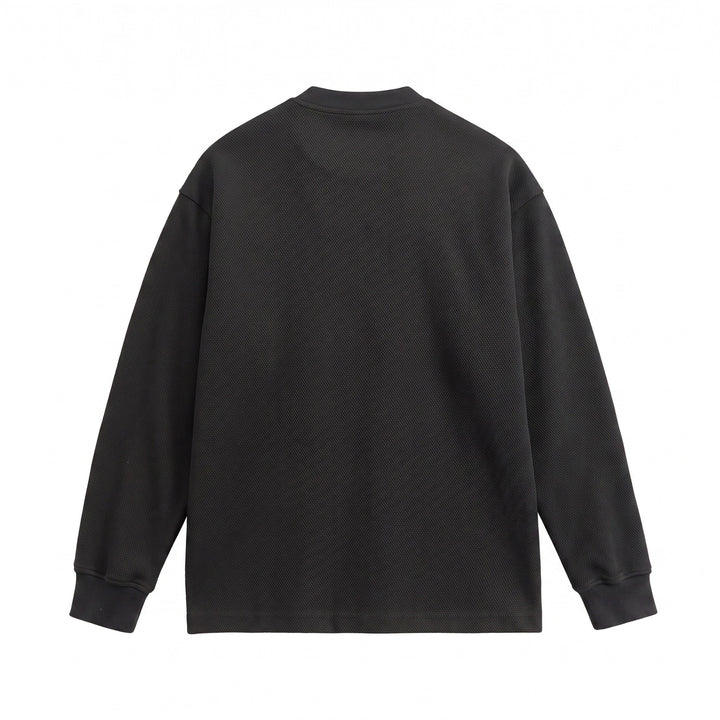 Unisex Strukturierter Henley-Pullover mit Knopfleiste und geripptem Stehkragen Drune