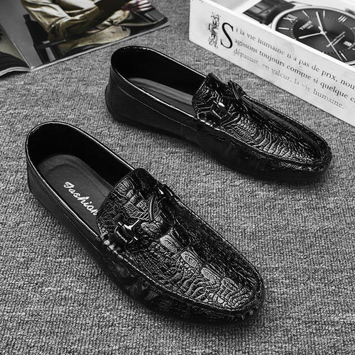 Herren Mokassin-Slipper mit Krokoprägung und dekorativem Metallzierring Drune