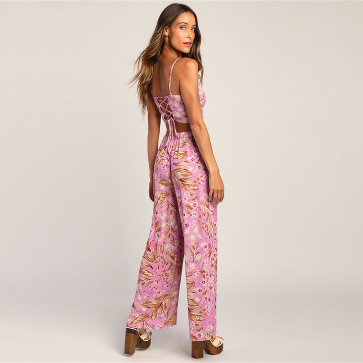 Damen luftiges Sommeroutfit mit floralem Print Drune