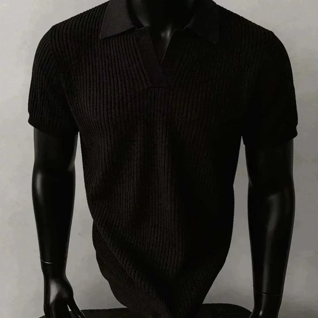 Herren Modisches Strickpoloshirt mit V-Ausschnitt Drune