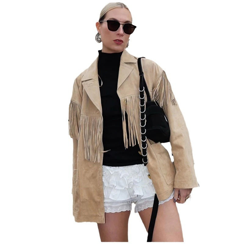 Damen Wildleder-Fransenjacke Drune