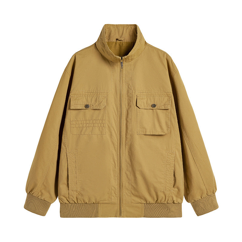 Herren Locker geschnittene Canvas-Überwurfjacke mit Stehkragen und aufgesetzten Pattentaschen Drune