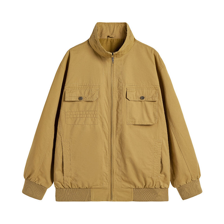 Herren Locker geschnittene Canvas-Überwurfjacke mit Stehkragen und aufgesetzten Pattentaschen Drune