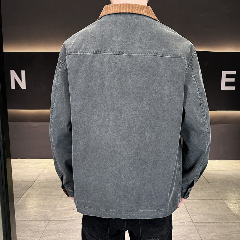 Herren Canvas-Fieldjacke mit Cordkragen, durchgehendem Reißverschluss und ergonomischen Nahtdetails Drune