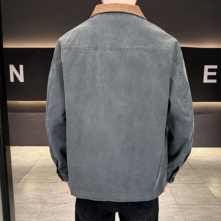 Herren Canvas-Fieldjacke mit Cordkragen, durchgehendem Reißverschluss und ergonomischen Nahtdetails Drune