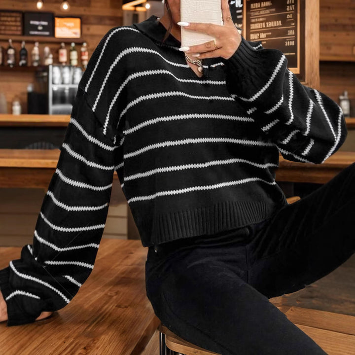 Damen moderner cropped Pullover mit Streifen und tiefem V-Ausschnitt Drune