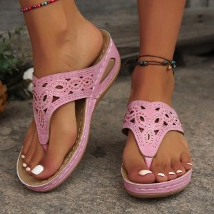 Damen Komfortable Zehentrenner-Sandalen mit floralem Schnitt Drune