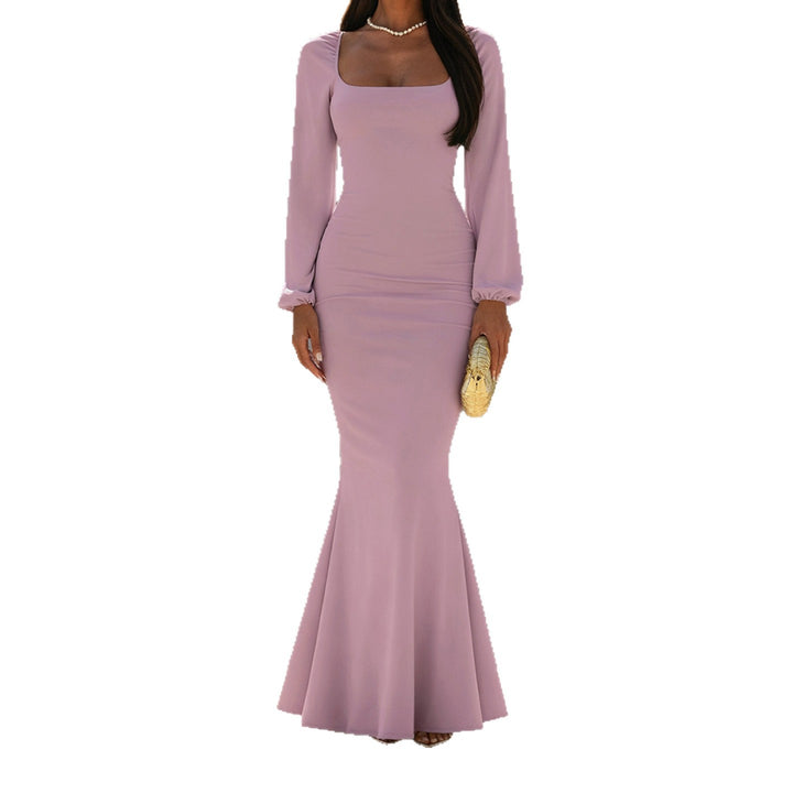 Damen Figurbetontes Maxikleid mit quadratischem Ausschnitt und Ballonärmeln Drune