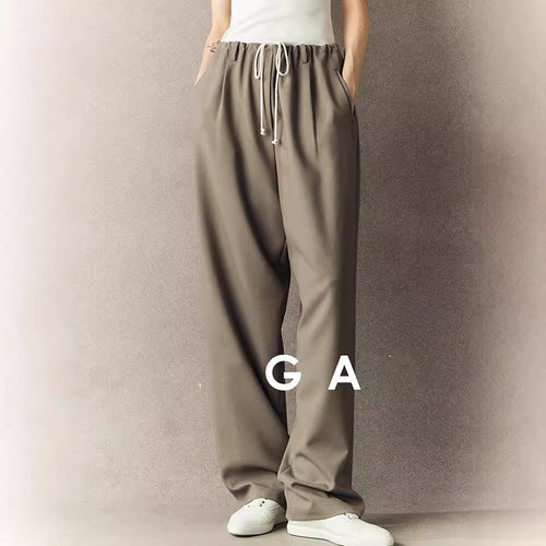 Damen komfortable und weit geschnittene Chino-Hose mit verstellbarem Bund Drune