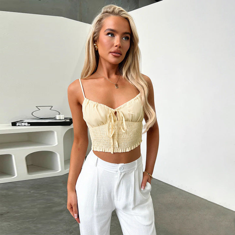 Damen verspieltes Crop-Top mit Bindeband und gerafftem Design Drune