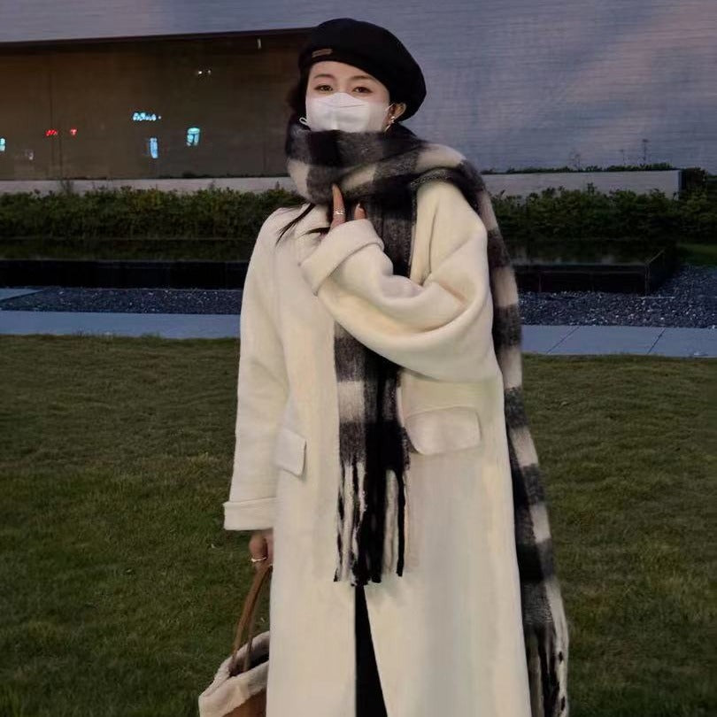 Damen Oversize Wollmix Mantel knielang mit verdeckter Knopfleiste und lässiger Schulterlinie Drune