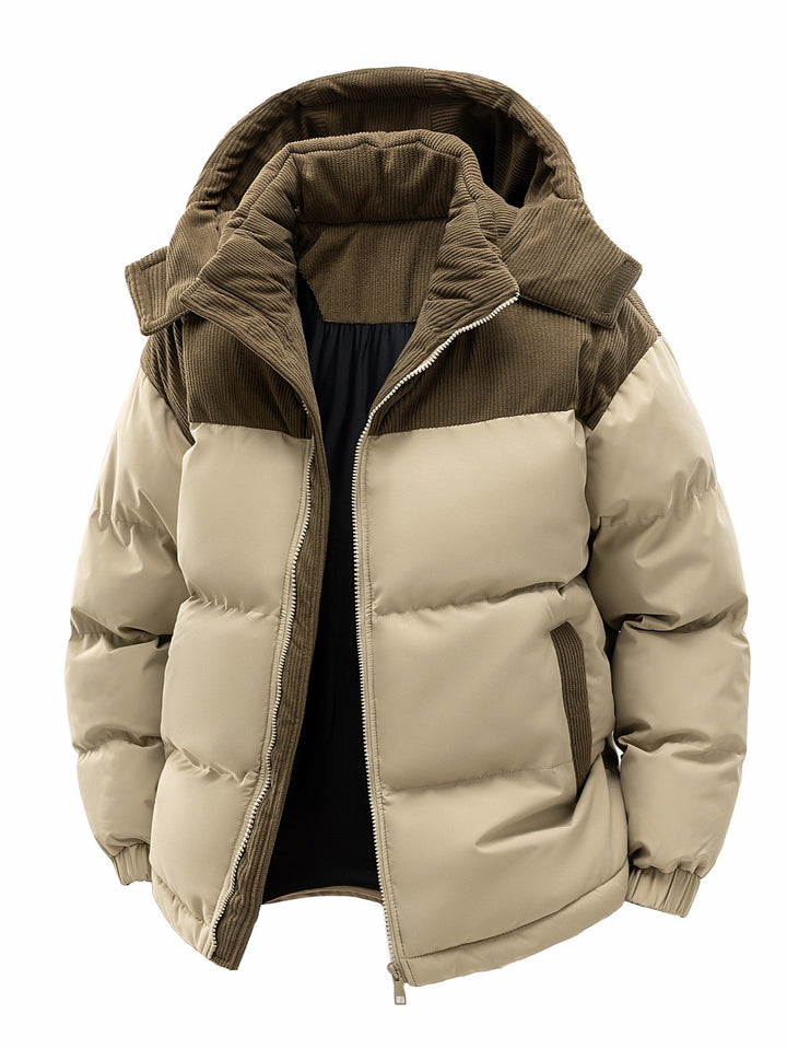 Herren Wattierte Steppjacke mit Cordbesatz, hohem Kragen & Thermofutter Drune