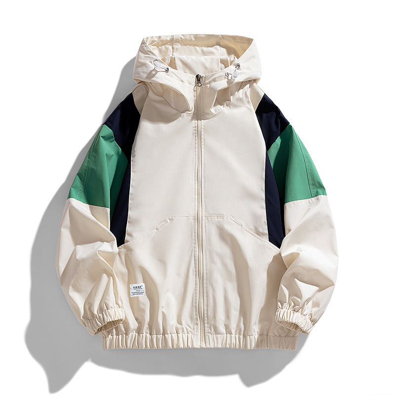 Herren leichte Colorblock Windjacke mit Kapuze, Kängurutasche und elastischem Saum Drune