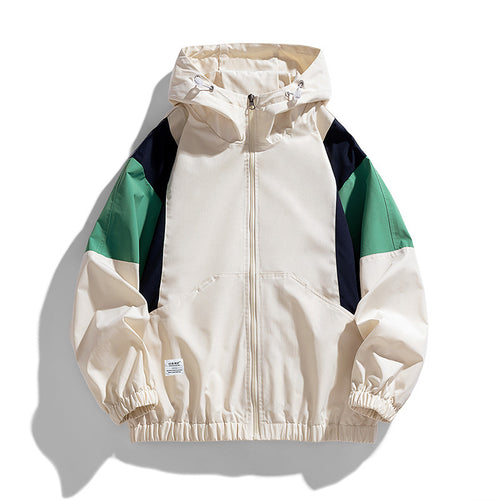 Herren leichte Colorblock Windjacke mit Kapuze, Kängurutasche und elastischem Saum Drune