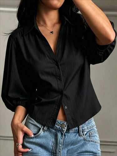 Damen Bluse mit Puffärmeln und klassischem Kragen Drune