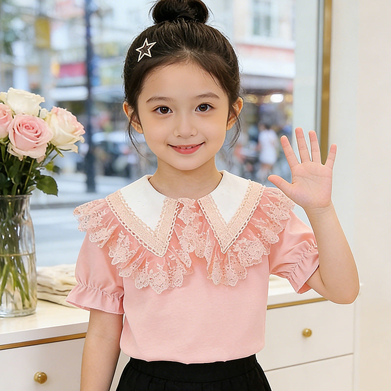 Mädchen Bluse mit trendigem Spitzenkragen Drune