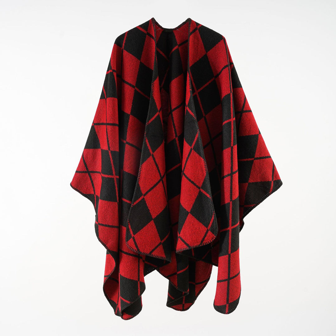 Damen Oversize-Cape im Plaid‑Deckenstil aus Wollmix mit offenem Fall Drune