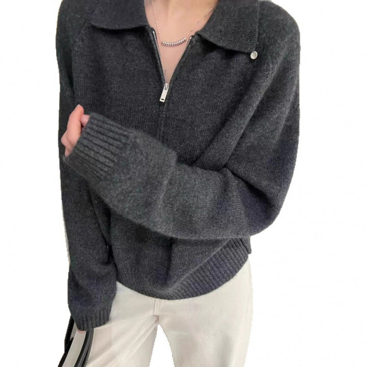 Damen Pullover mit seitlichem Reißverschluss und elegantem Kragen Drune