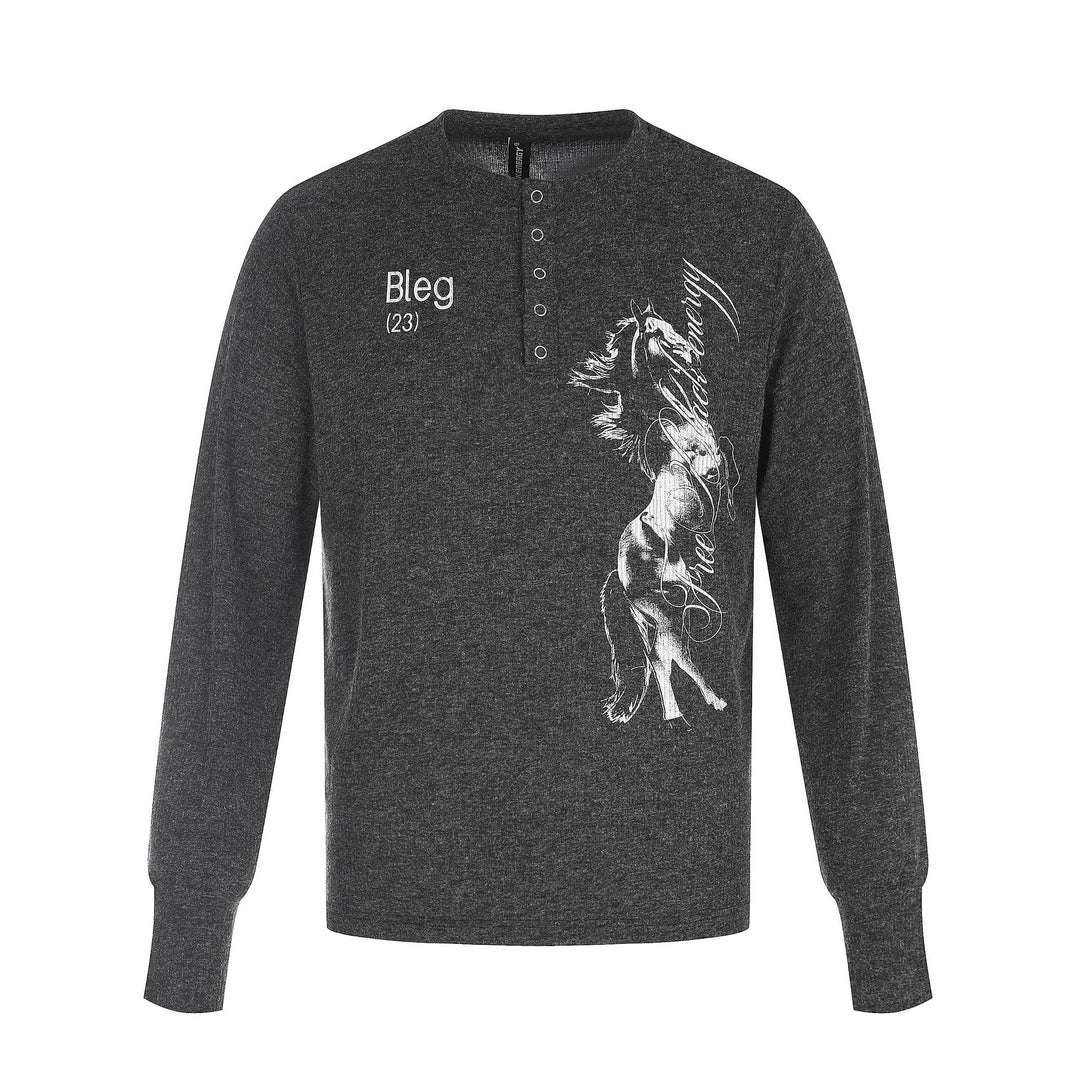 Herren Bedrucktes Langarm‑Henleyshirt aus weichem Jersey mit Druckknopfleiste Drune