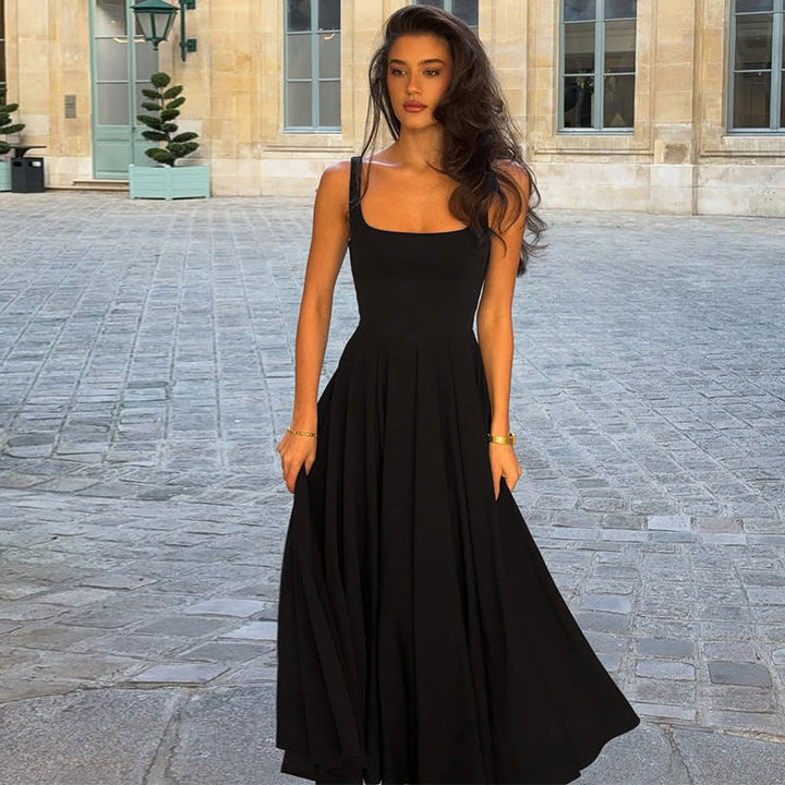 Damen Elegantes Maxikleid mit A-Linie und breiten Trägern Drune
