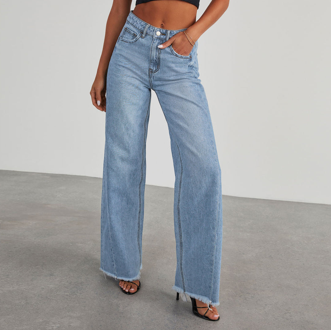 Damen Weit geschnittene Jeans mit fransigen Säumen Drune