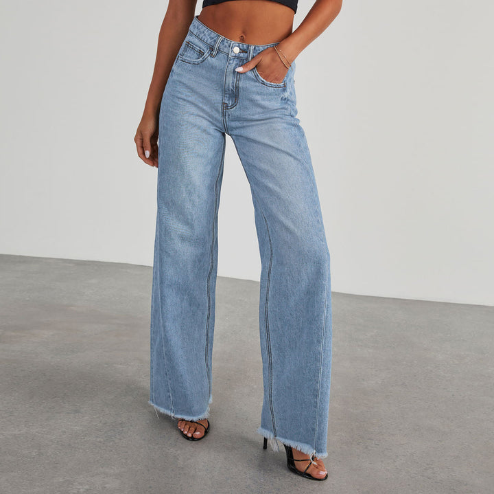Damen Weit geschnittene Jeans mit fransigen Säumen Drune
