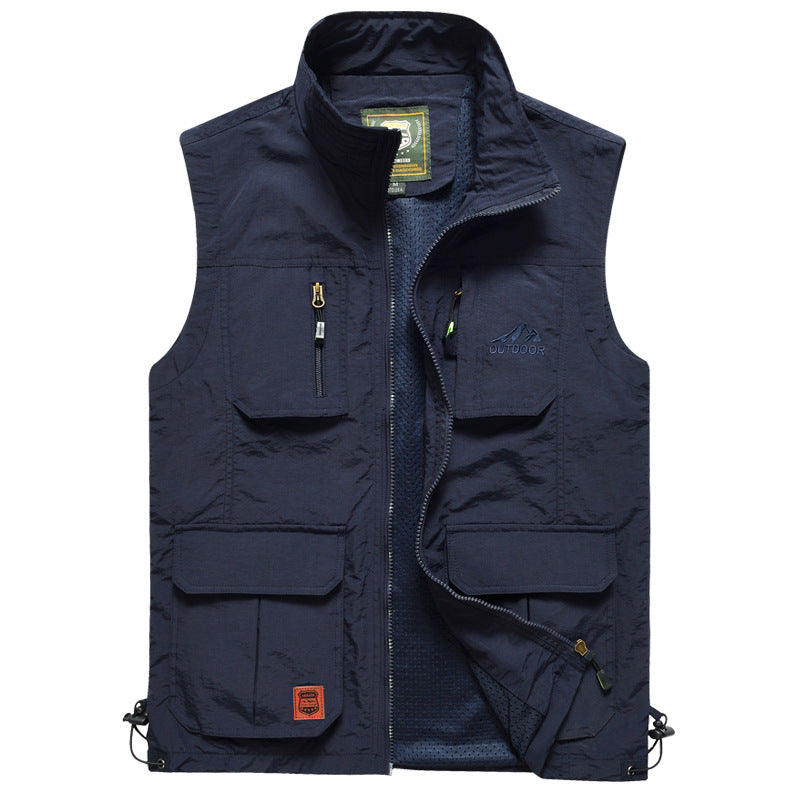 Herren Multifunktionale Outdoor‑Weste mit Mesh‑Futter, Mehrfach‑Taschen und verstellbarem Saum Drune