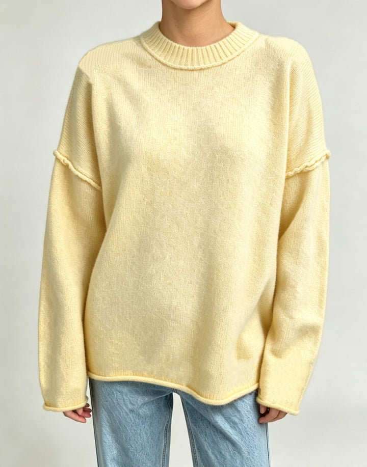 Damen Oversize-Boxy-Pullover mit kurzem Stehkragen und dekorativer Kantennaht Drune