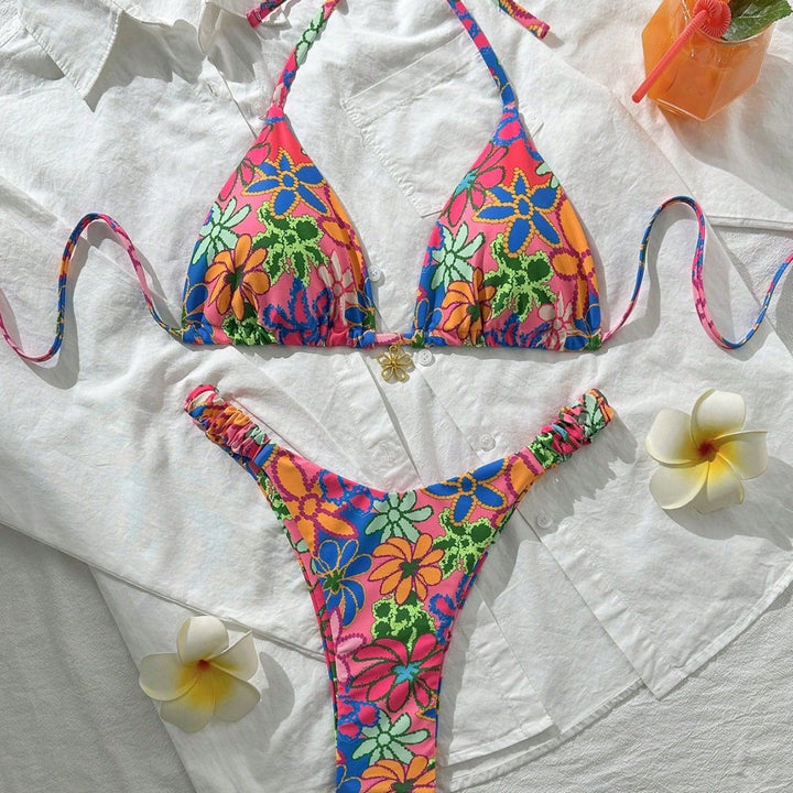 Damen Triangelbikini mit buntem floralen Muster Drune