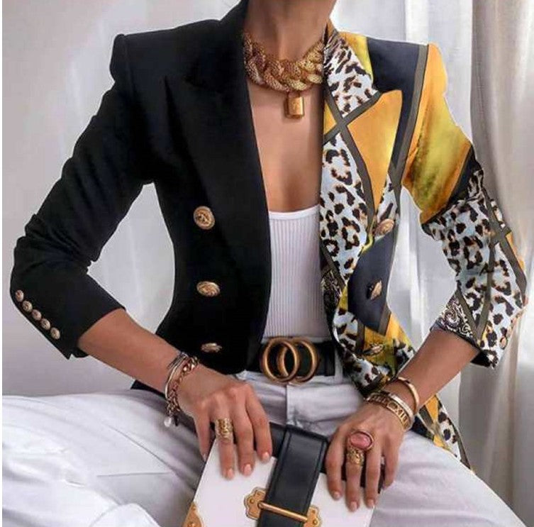 Damen Taillierter Doppelreihiger Blazer mit markanter Schulter, Goldknöpfen und Glitzer-Ombré Drune