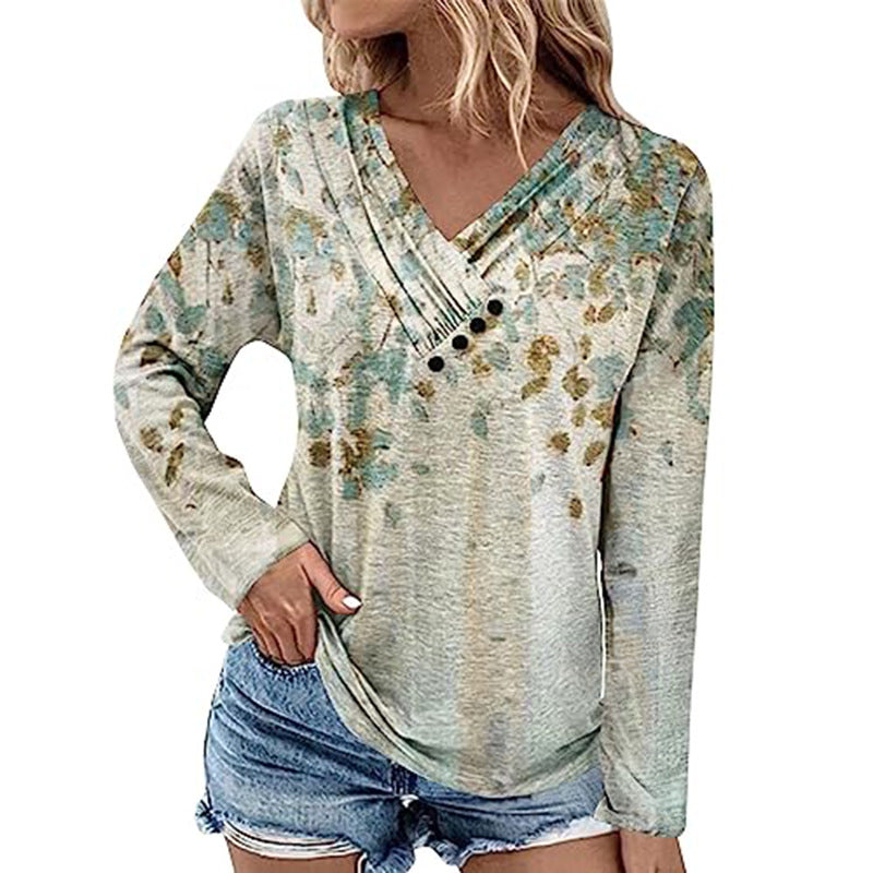 Damen Gerippter V-Ausschnitt Pullover mit Farbverlauf, Zierknöpfen und legerer Passform Drune