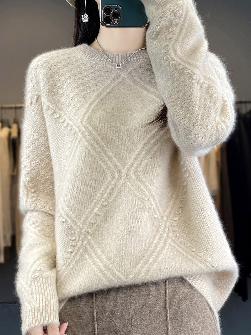 Damen Kuscheliger Mohair‑Look Oversize‑Pullover mit Rautenstruktur und Noppen‑Details Drune