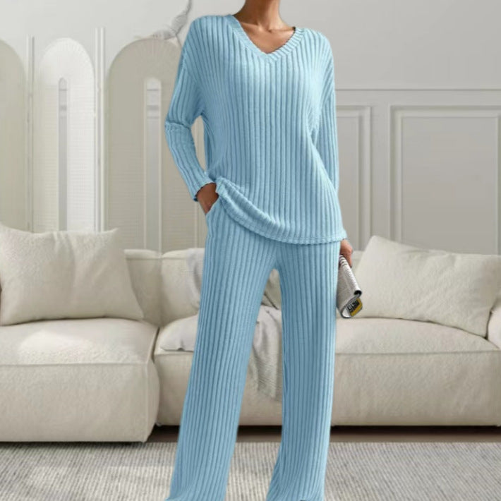 Damen Strickanzug mit modischem V-Ausschnitt und feinem Rippdesign Drune