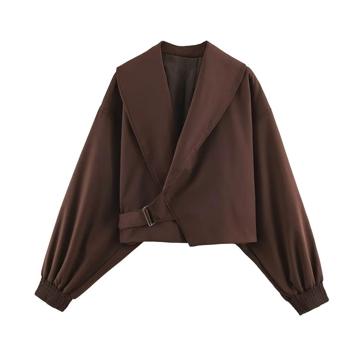 Damen nan kurze Oversize Jacke mit großem Schalkragen und Ballonärmeln Drune