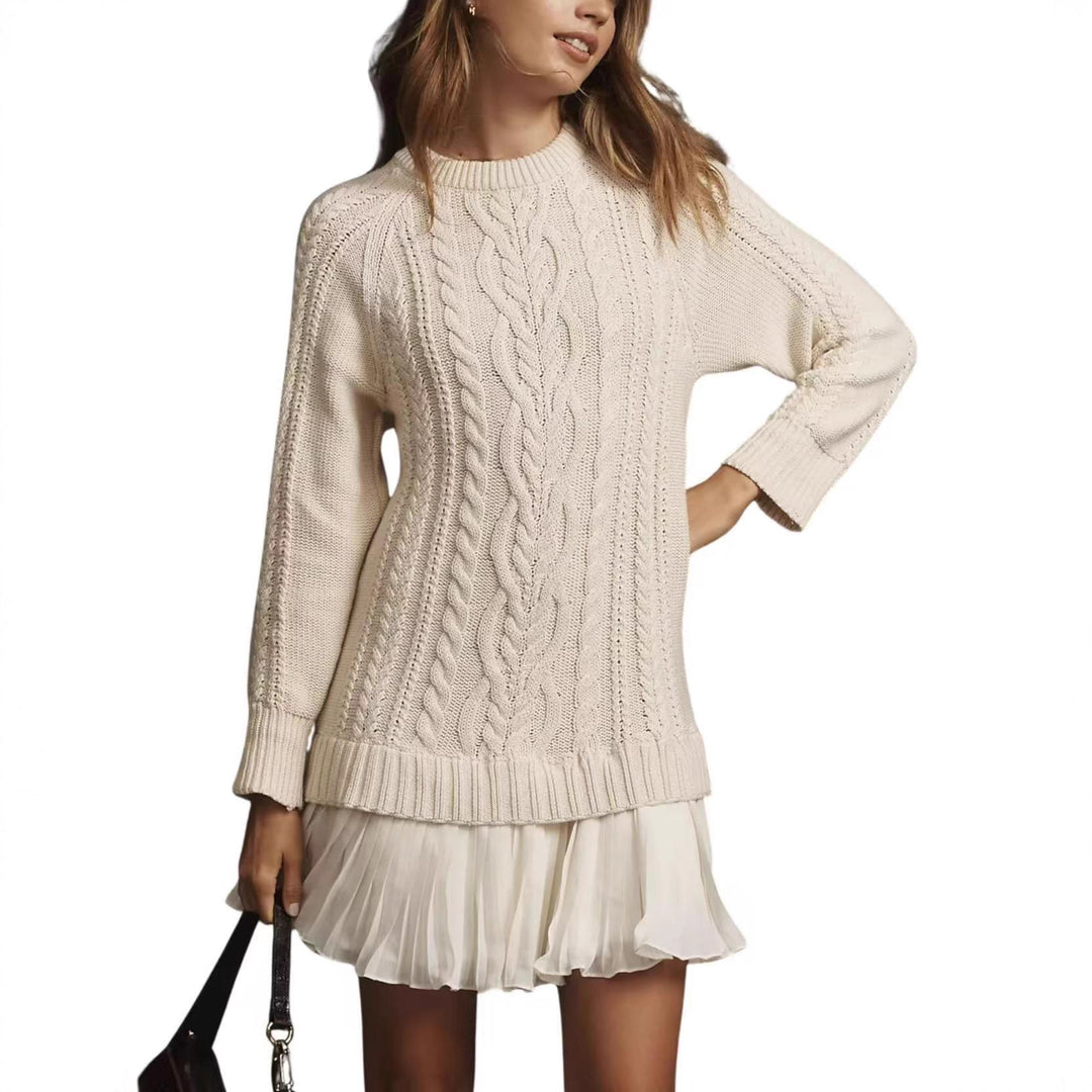 Damen nan Kabelstrick-Pullover mit Tunika-Schnitt, Zopfmuster und Rippbündchen Drune