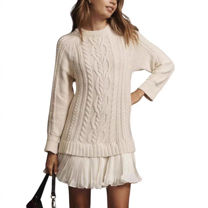 Damen nan Kabelstrick-Pullover mit Tunika-Schnitt, Zopfmuster und Rippbündchen Drune