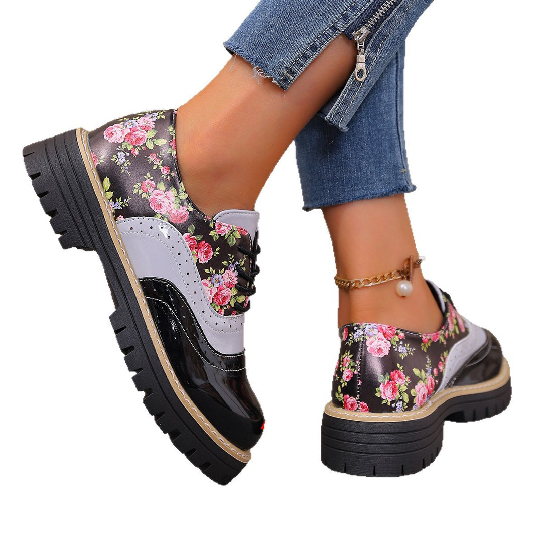 Damen florale Brogue-Schnürschuhe mit mehrlagigem Materialmix und profilierter Gummisohle Drune