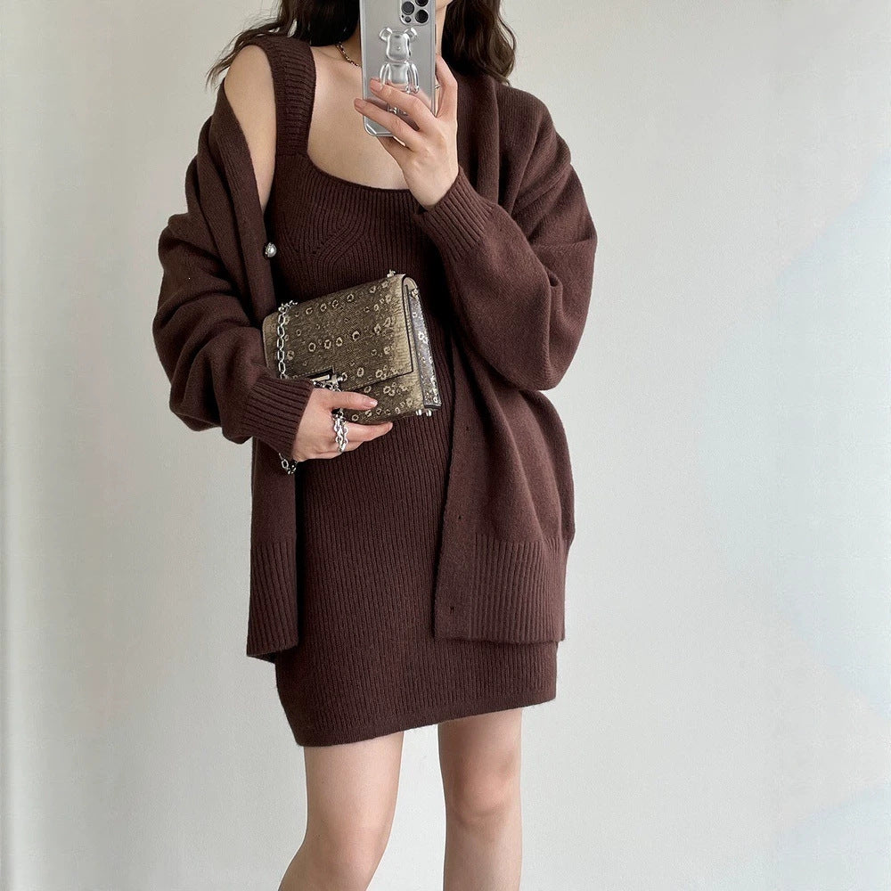 Damen Strickkleid mit offener Strickjacke Drune