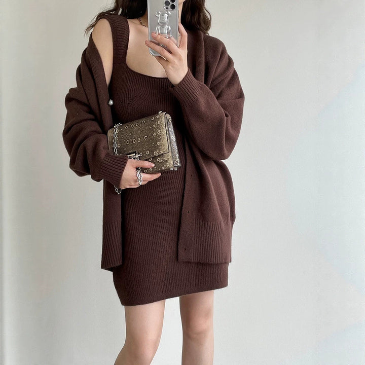 Damen Strickkleid mit offener Strickjacke Drune