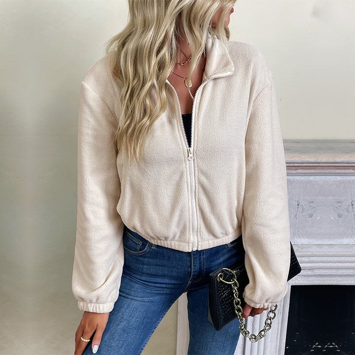 Damen Kurz geschnittene Fleece-Zipjacke mit Stehkragen und elastischem Saum Drune