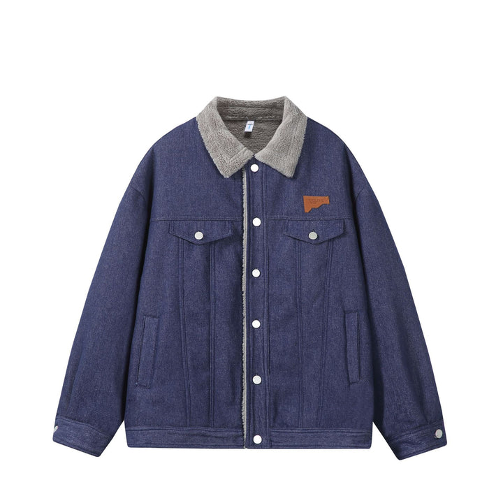 Herren Gefütterter Denim‑Blouson mit Teddykragen, Druckknopffront und Utility‑Taschen Drune