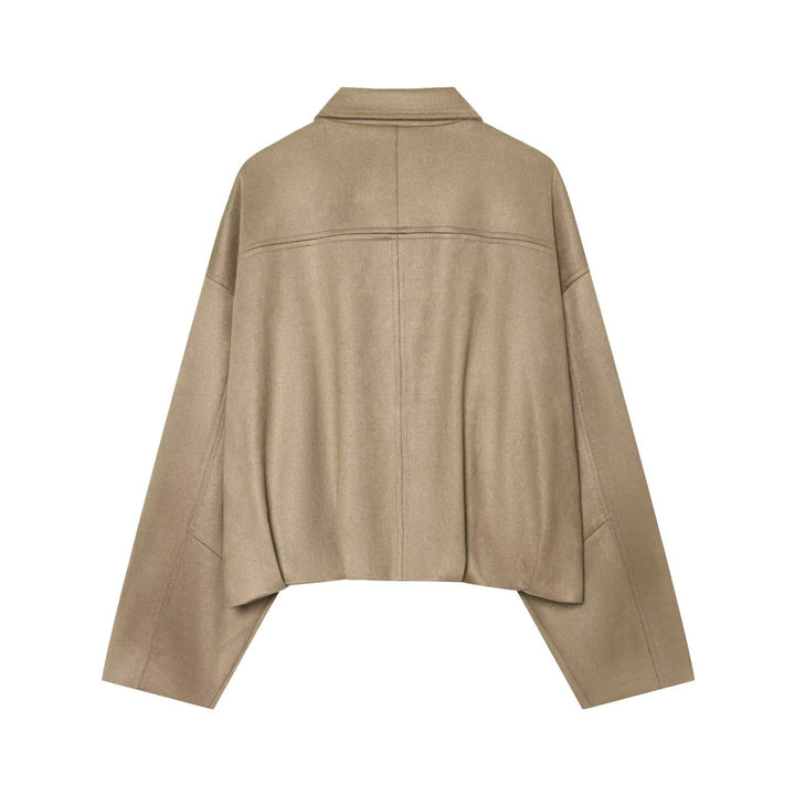 Damen Kurzgeschnittene Oversize Cape-Jacke mit Hemdkragen und verdeckter Knopfleiste Drune