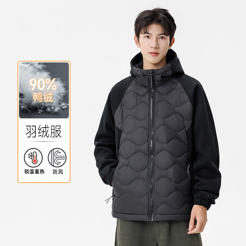 Herren Gefütterte Hybrid-Steppjacke mit Kapuze und Fleeceärmeln Drune