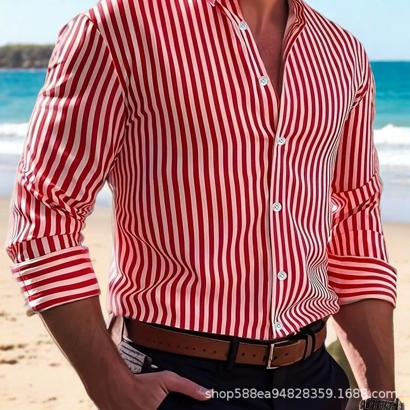 Herren Elegantes Langarm Hemd mit feinem Streifenmuster Drune