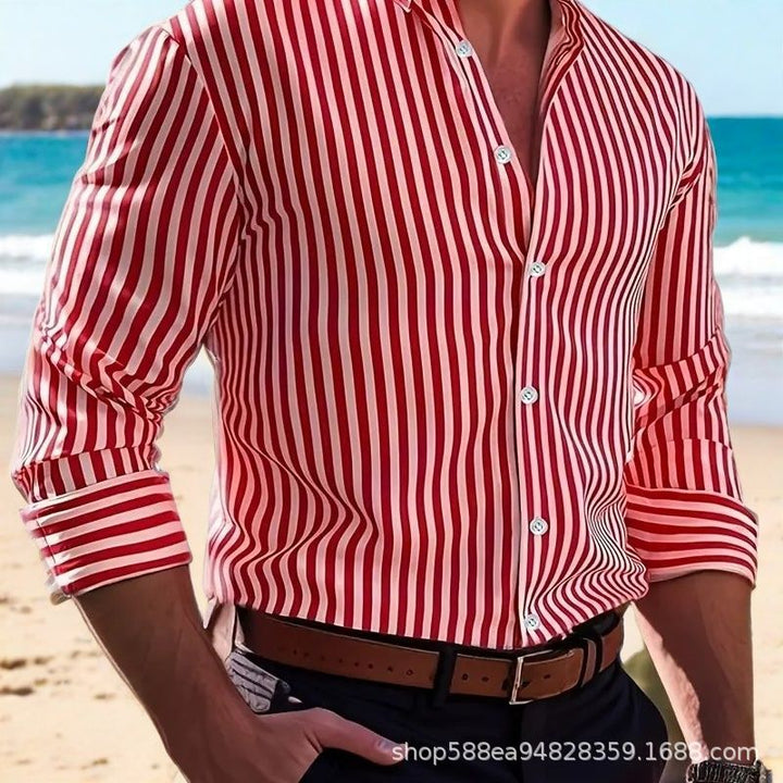 Herren Elegantes Langarm Hemd mit feinem Streifenmuster Drune
