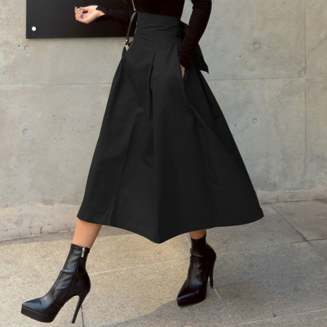 Damen A-Linien Rock mit hoher Taille und Falten Drune
