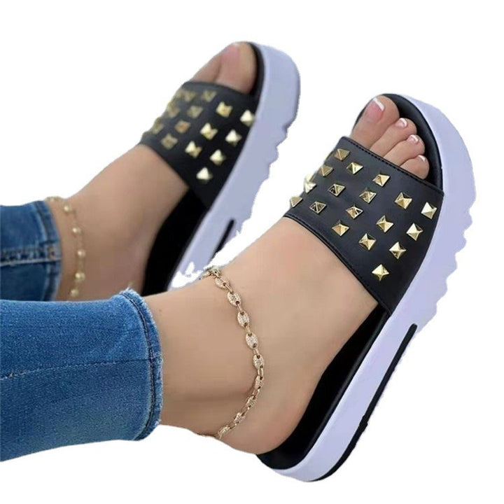 Damen nan Nieten-Pantolette mit gepolstertem Komfortfußbett und profiliertem Flatform-Absatz Drune