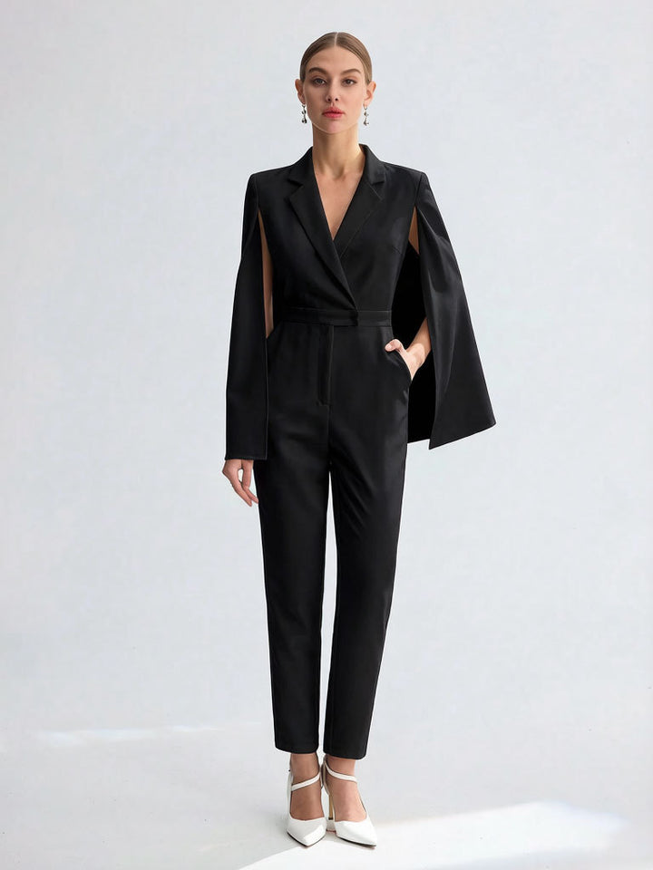Damen Eleganter Jumpsuit mit Cape-Detail Drune