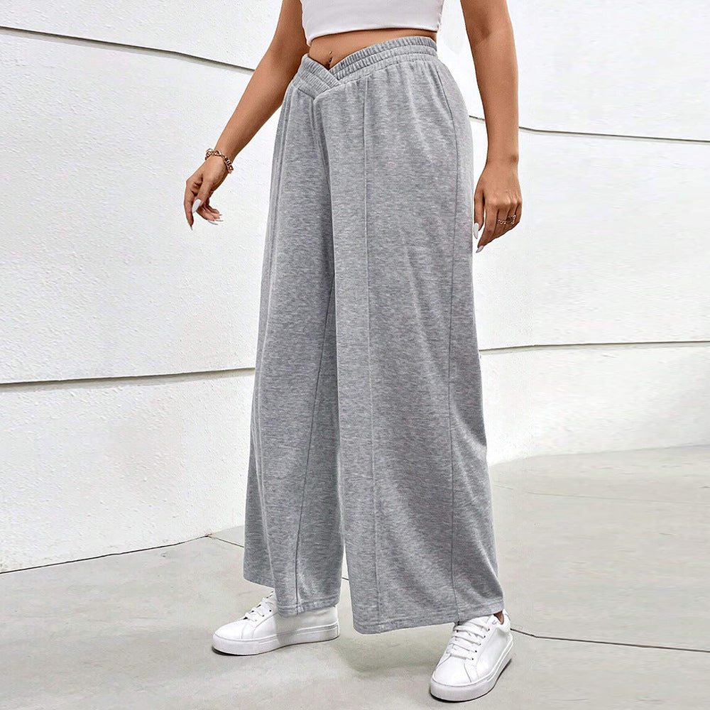 Damen weit geschnittene Freizeithose mit elastischem Bund und Cross-Over-Design Drune